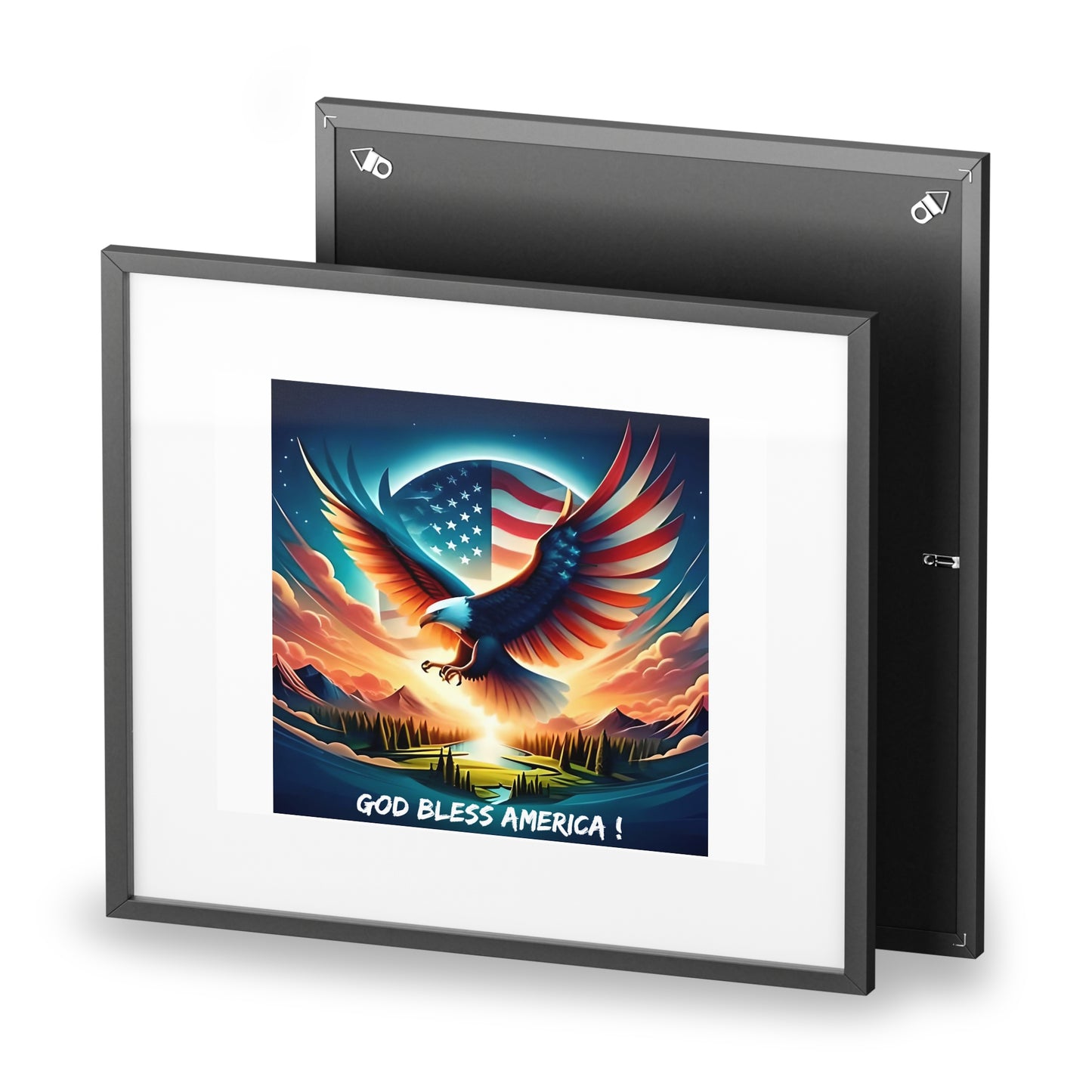 Patriotic Wall Art - American Eagle "God Bless America", Home Office Decor