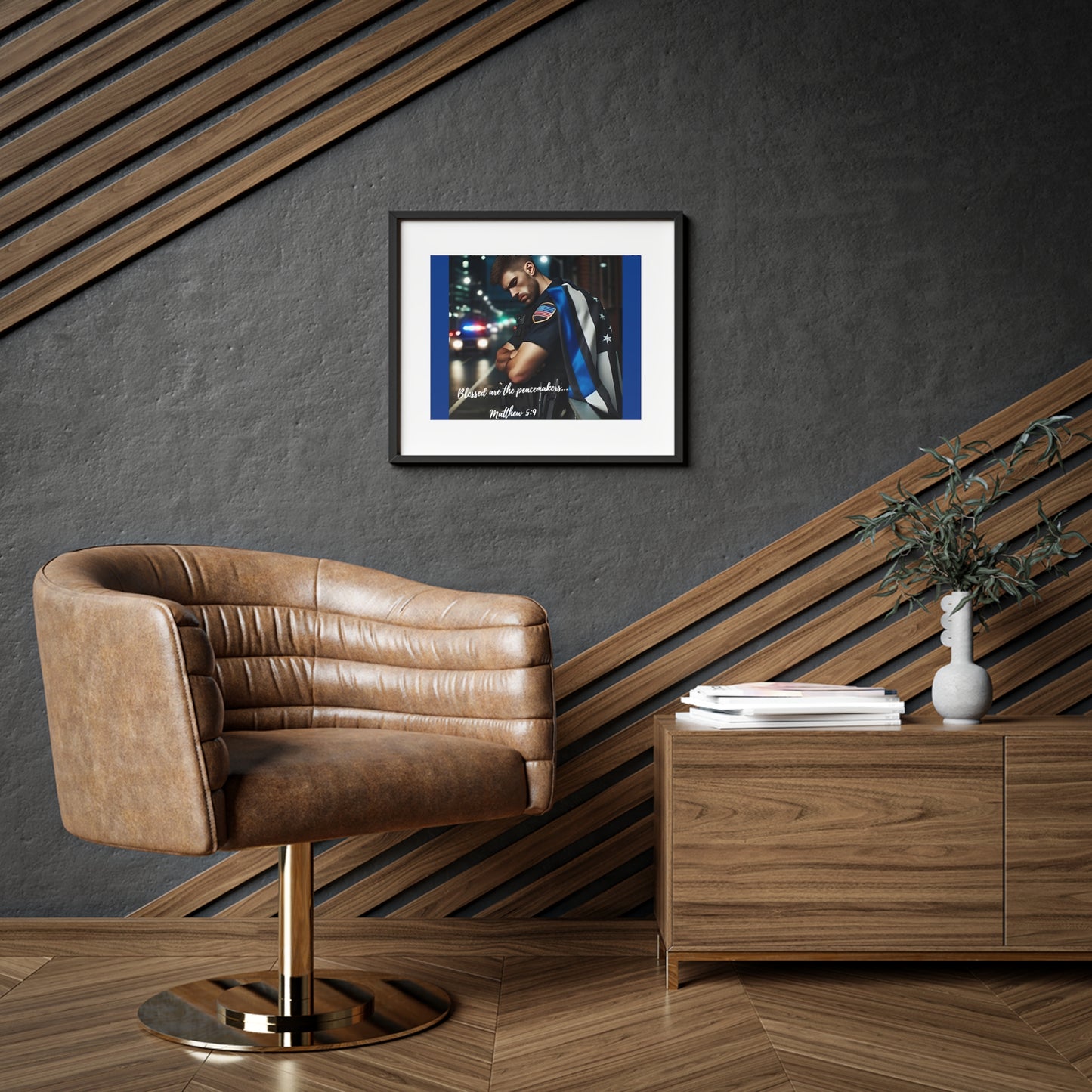 Framed Poster - Law Enforcement/Patriotic Wall Art - "Blessed are the Peacemakers" Home/Office Decor