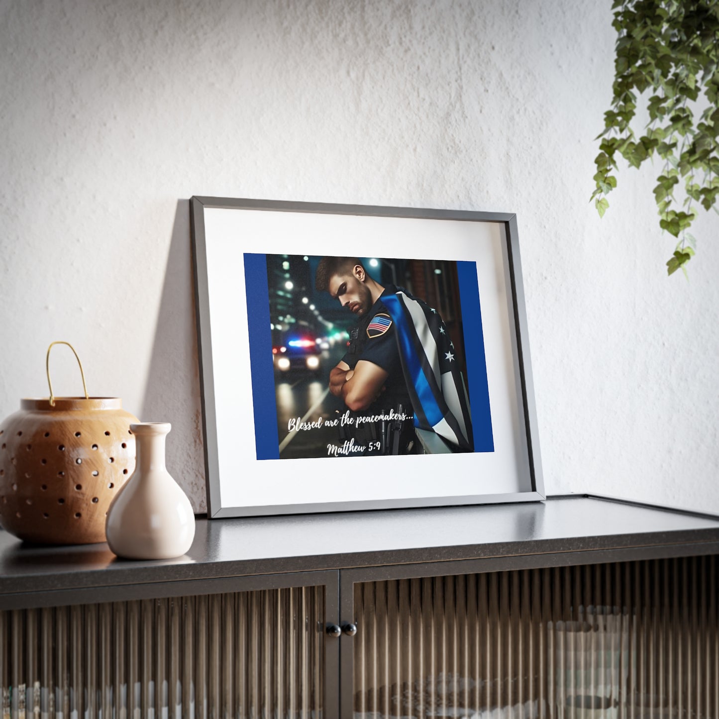Framed Poster - Law Enforcement/Patriotic Wall Art - "Blessed are the Peacemakers" Home/Office Decor