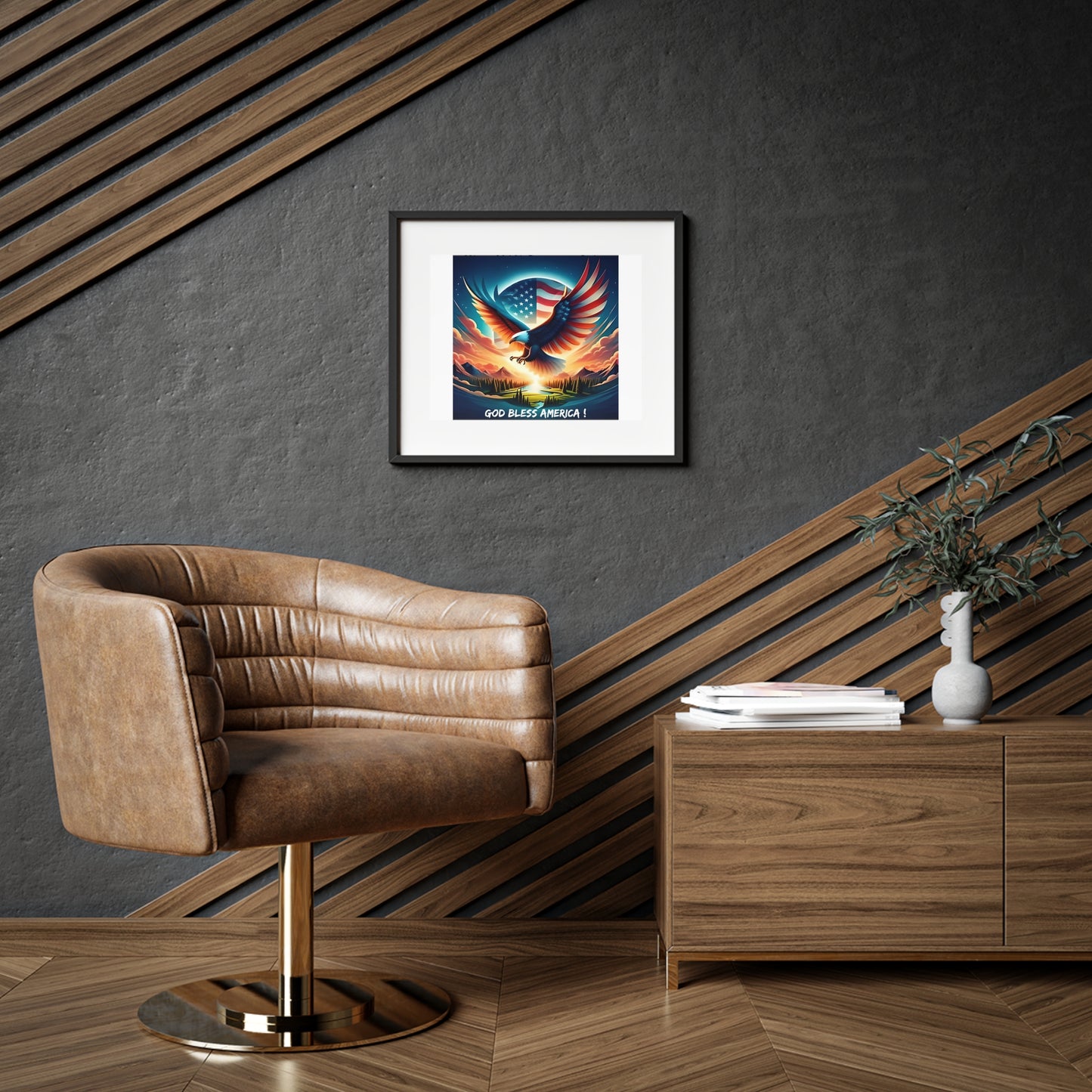 Patriotic Wall Art - American Eagle "God Bless America", Home Office Decor
