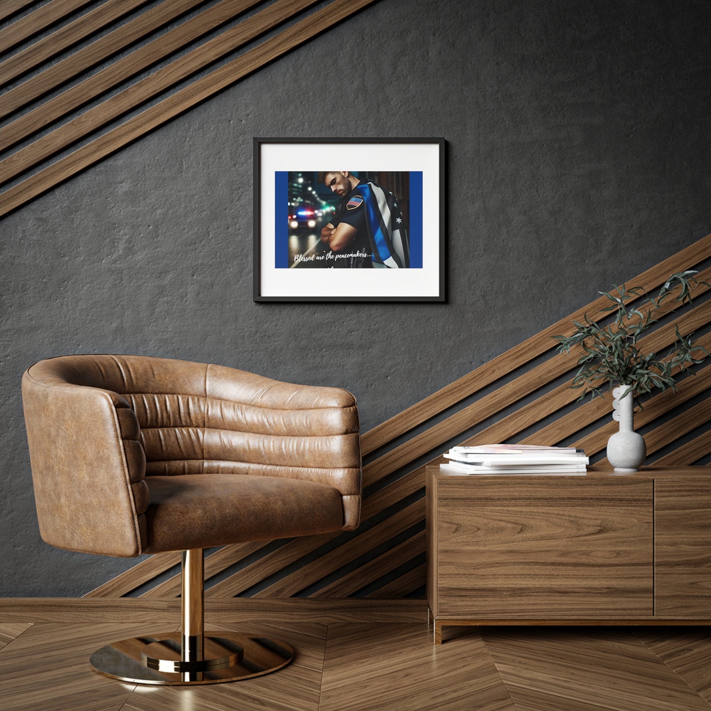 Framed Poster - Law Enforcement/Patriotic Wall Art - "Blessed are the Peacemakers" Home/Office Decor