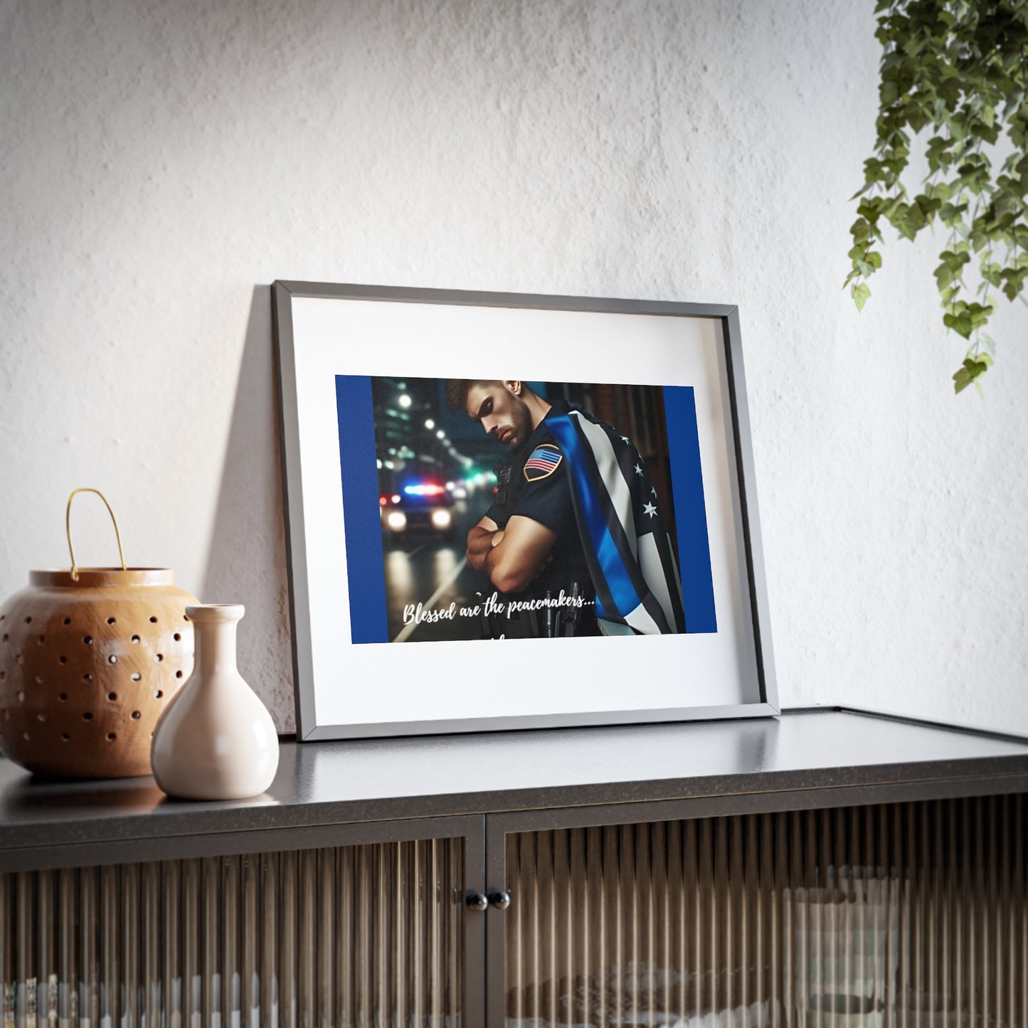 Framed Poster - Law Enforcement/Patriotic Wall Art - "Blessed are the Peacemakers" Home/Office Decor
