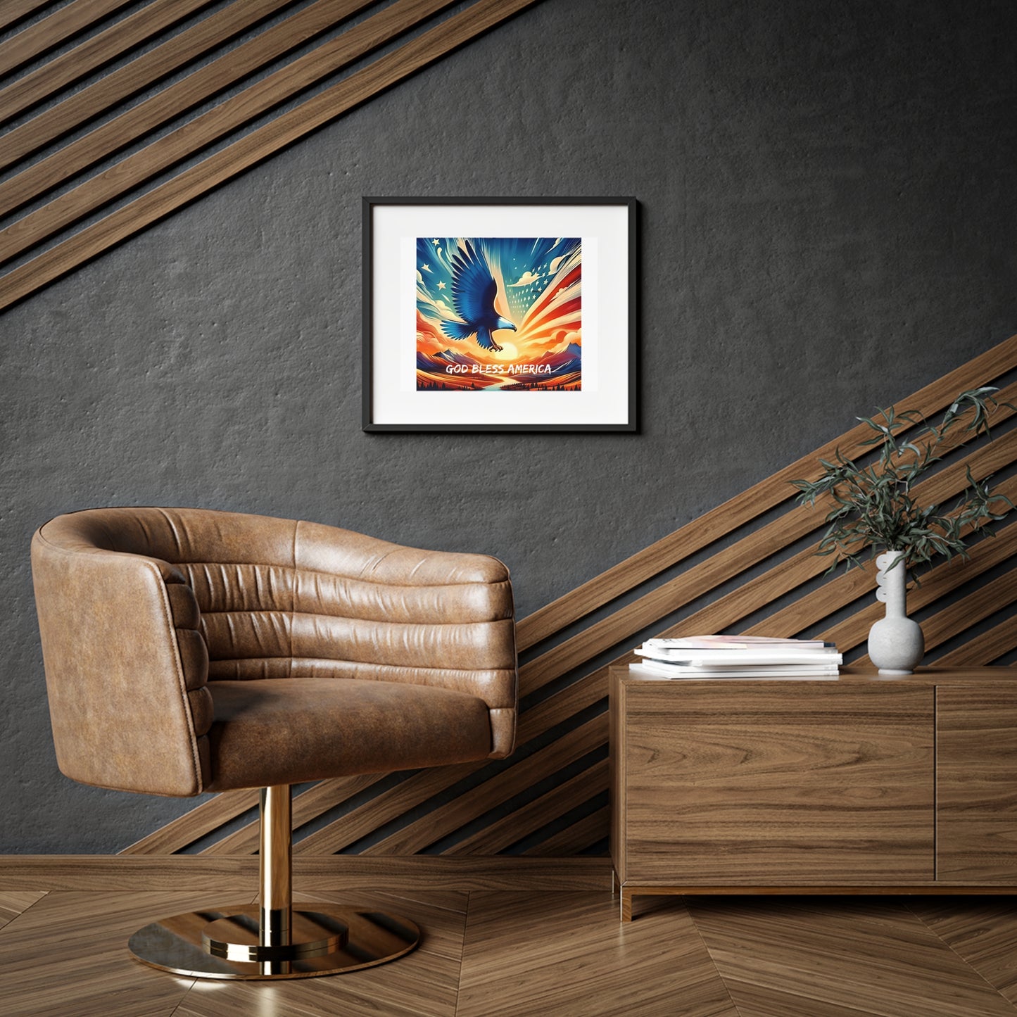 Patriotic Wall Art - American Eagle profile - "God Bless America", Home/Office Decor