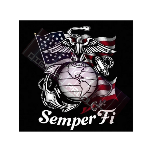 Digital File: USMC Logo Tattoo style with American Flag and Semper Fi in text (black BG)